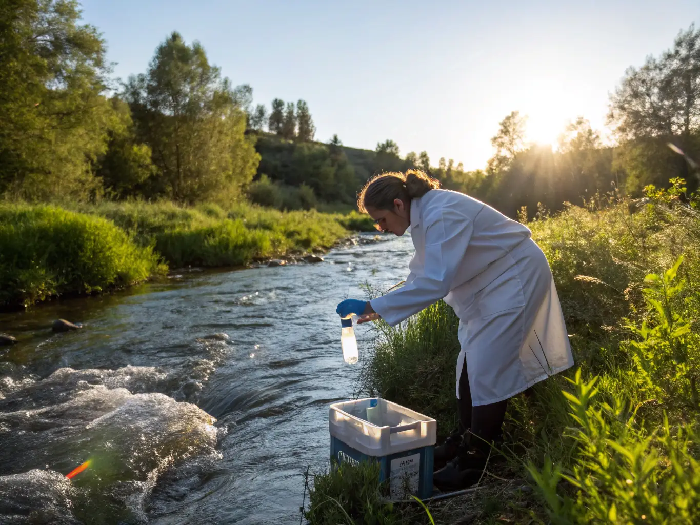 A scientist collecting data in the marshes, illustrating AMV's commitment to research and monitoring.